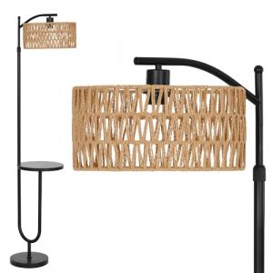LuminexDesigns Lampadaire Vintage avec &Eacute;tag&egrave;res &ndash; Lampe sur Pied de Salon Noir M&eacute;tal en Rotin Boho, Hauteur r&eacute;glable 152 &agrave; 176cm, Douille E27, C&acirc;ble de 2m avec interrupteur au pied, pour et Chambre