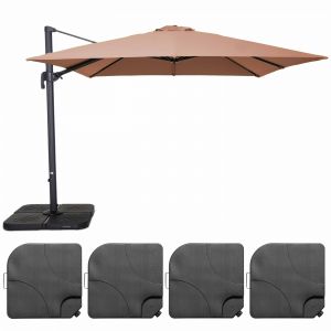 Oviala Parasol déporté et 4 dalles à remplir aluminium taupe 3x3m - Taupe