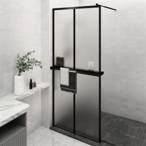 VidaXL Paroi de douche avec &eacute;tag&egrave;re Noir 90x195 cm Verre ESG&Aluminium, cabine de douche, paroi de douche de baignoire, paroi de douche en verre