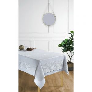 Univers décor Nappe + Surnappe en dentelle "Style Vintage" toutes dimensions - Couleur: Nappe + Surnappe Gris - Taille de nappe: Nappe Carrée 150