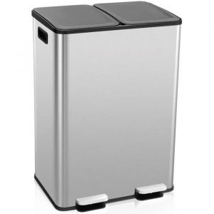 Poubelle Double Compartiments 2 x 30L, Poubelle Tri Selectif en Acier Inox, Anti-Empreinte, 2 Seaux Intérieurs en Plastique, Fermeture en Douceur,
