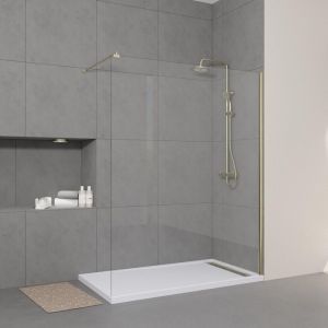 Aurlane Paroi de Douche 160x200cm Verre Transparent - Barre de Fixation Extensible et Profil Or Bross&eacute;