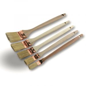 Kibros Lot de 5 pinceaux plats t&ecirc;te coud&eacute;e pour peinture radiateurs - Largeur 20-30-40-50-60 mm - Soie blanche - Virole cuivr&eacute;e - Manche