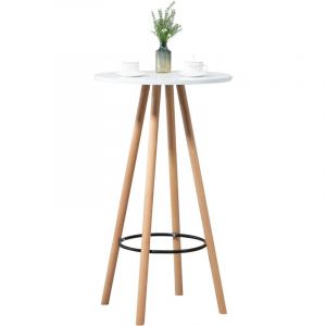 Décoshop26 Table haute ronde avec repose-pieds hauteur 107 en MDF blanc design scandinave