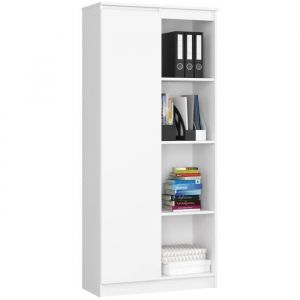 Bibliothèque de bureau Akord R80 Blanche 80 cm 1 porte façade Blanche 8 étagères 80x35x180 cm