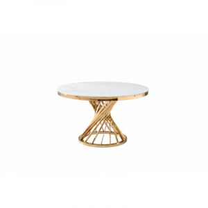 Table &agrave; manger ronde en verre tremp&eacute; effet marbre blanc Gold - NAUTILUS