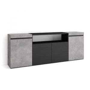 Buffet salon et cuisine, Meuble de Rangement, Commode, 200x75x35cm, 4 Portes, Meuble chaussure, Style moderne, Ciment - Skraut Home