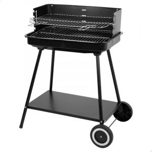 AKTIVE Barbecue portable à charbon, 55 x 43 x 82 cm, grilles en acier inoxydable et réglable, 4 hauteurs de rôtissage, parois latérales coupe-vent, plateau auxiliaire, 2 roues, poignée de transport