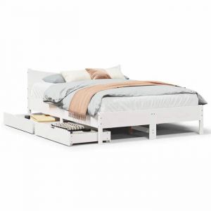 VidaXL Cadre de lit avec tiroirs blanc 120x190 cm bois pin massif, sommier, cadre de lit double, cadre de lit en bois massif