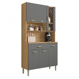 Beaux Meubles Pas Chers - Buffet de Cuisine 6 Portes 1 Tiroir Chêne et Gris l 90.9 h 173.5 p 36.3 cm