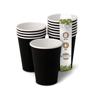Gobelets jetables - BIOZOYG - Gobelets écologiques en papier - Noir - 300ml - 12oz - Ø 90mm
