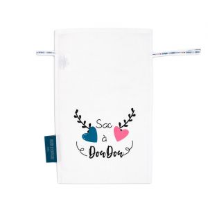 Doudou et Compagnie Sac A Doudou - Sac Lavage - Sac Coton - Sac Pour Masque - 22 x 35 cm - Blanc - DC3765