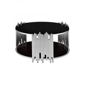 Table Basse ronde stick Chrome verre Noir D90 H45 cm
