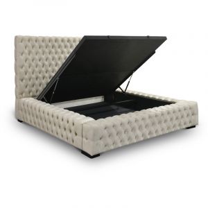 Ayada - Lit capitonné avec coffre en velours beige 140x190 cm