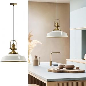 Suspension Industrielle en Métal Blanc Peint à la Main – Lustre Vintage E27 Ø41 cm pour Salon, Chambre ou Salle à Manger