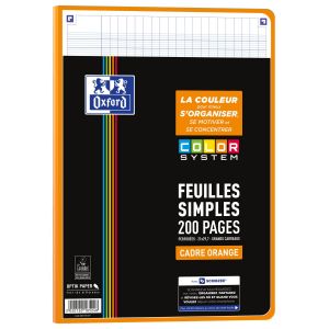 Oxford Feuilles Simples A4 Perforées Grands Carreaux Seyès 200 Pages - L'unité Coloris Aléatoire