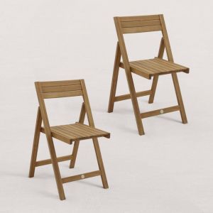 JJ. Lot de 2 chaises de Jardin Pliantes en Bois Julie Bois d'acacia Massif