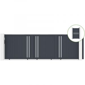 Portail coulissant 5m GIONA H.160cm alu gris + Portillon 1M CIMONE H.160cm alu