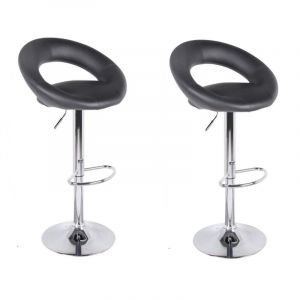 Urban living Lot de 2 tabourets de bar en métal et simili cuir "We Love" - Noir - H 77 à 97 cm