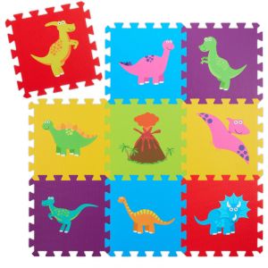 Relaxdays Tapis de Jeu, 3 x 3 pièces, Dinosaures, pour Ramper, sans BPA, Mousse, pour Enfants, Multicolore