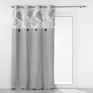 Ligne decor Rideau &agrave; &OElig;illets 140 x 240 cm &ndash; Coton + Top Feuillage et Pompons melisandre Taupe