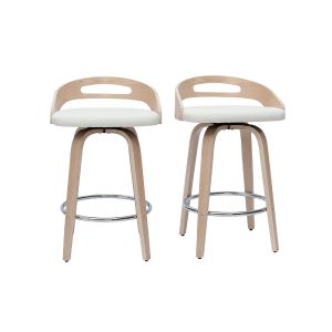Miliboo Tabourets de bar design bois clair et polyuréthane blanc 65cm (lot de 2) MANO