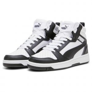 Puma Rebound V6 Mid Jr Basket, Blanc Noir Shadow Gris, 37.5 EU