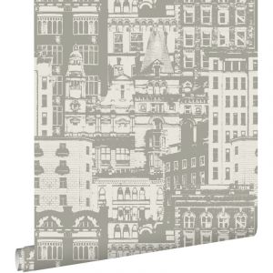 Estahome - papier peint b&acirc;timents taupe