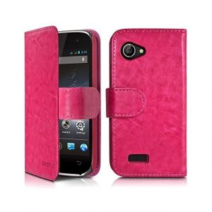 Karylax Seluxion - Housse Coque Etui Portefeuille Fonction Support Couleur Rose Fushia pour pour Wiko Cink Slim / Slim 2