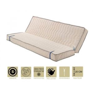 Literie -Matelas Très Ferme Pour Clic Clac 120x190 x 20 cm - Dim Assise 60 cm - 5 zones de Confort - Déhoussable Housse Lavable -