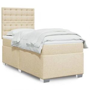 VidaXL Sommier &agrave; lattes de lit avec matelas Cr&egrave;me 90x200 cm Tissu, lit, lit &agrave; plate-forme, lit &agrave; panneaux, meuble de chambre &agrave; coucher, canap&eacute;-lit