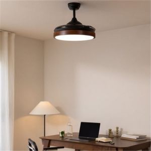 Ventilateur de plafond 40W silencieux à pales rétractables avec éclairage LED - WIND CLEAR - Noir et marron