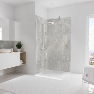 Schulte-ufer Pack de 2 panneaux muraux 100x210 cm, revêtement pour douche et salle de bains, placement facile, DécoDesign décor, pierre gris-argenté