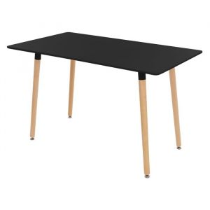 Table de Salle à Manger Noir Satiné, 120x70x74,5 cm, pour 4-6 Personnes, Plateau en mdf, Rectangulaire, Pieds Antidérapants en Hêtre Massif,