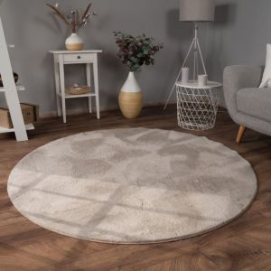 Paco Home - Tapis Poils Longs Shaggy Pour Salon Moelleux Doux Lavable Beige Sable 200 cm rond