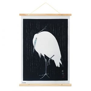 Grupo erik Kokonote - Wall Scroll, Décoration Murale en Tissu 50 x 70 cm - Aigrette Sous la Pluie | Poster en Tissu Egret in the Rain, Poster Toile, Kakemono