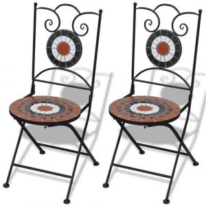 VidaXL Chaises pliables de bistro 2 pcs Céramique Terre cuite et blanc