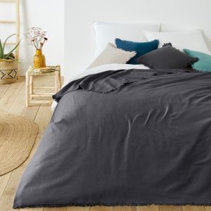 Dessus de lit coton natté, Panama Anthracite Taille 140x200 cm;150x150 cm;180x230 cm;230x250 cm;250x350cm