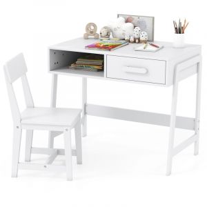 Giantex Bureau et Chaise pour Enfants 3 Ans+, Ensemble Table d'Étude en Bois, Blanc
