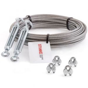 Câble d'acier inoxydable V4A, 5m diamètre 4mm 7x7, 2x Tendeur M6 èil-Crochet en acier galvanisé, 4x Serre-câble è étrier V4A - set 4 - Seilwerk Stanke