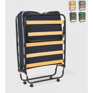 Image de LLB LIVING LIFE BED Lit pliant &agrave; roulettes matelas et lattes 80x180 Ares, Couleur: Bleu