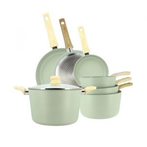Menastyl Batterie de cuisine 7 pcs en aluminium céladon - compatible induction
