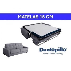 Dunlopillo Canap&eacute; convertible express SOA 2/3 places tissu gaufr&eacute; gris souris 195x100x91 cm matelas 15 cm