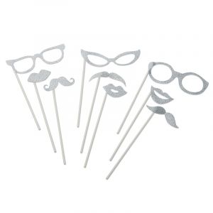 Image de Kit photobooth Argent pailleté 9 pièces