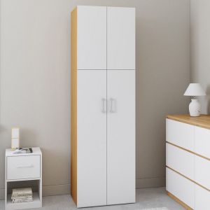 Idmarket Armoire 2 portes JULIANA blanc et bois penderie 50 cm avec &eacute;tag&egrave;re