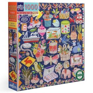 Eeboo Puzzle 1000 pièces The Cat and The Yarn - Puzzle Adulte 1000 Pièces en Carton - Dimensions 58.5 cm x 58.5 cm