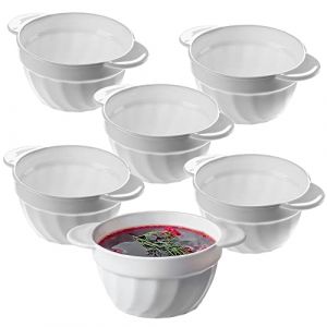 Lot de 6 bols à soupe, 650 ml, en verre renforcé, 18,5 x 14 x 8 cm, avec double poignées, soupière pour soupes, crèmes, bouillons - Kadax