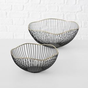 Boltze Set de 2 Corbeilles &agrave; Fruits D&eacute;coratives Noir et Dor&eacute; 0,000000