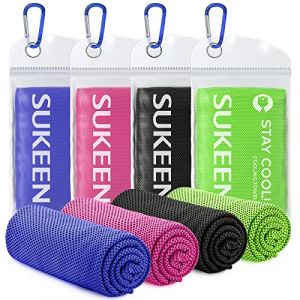 Sukeen Lot de 4 Serviettes rafraîchissantes en Microfibre Douce et Respirante pour Yoga, Sport, Course à Pied, entraînement, Camping, Fitness, entraînement et Autres activités – 101,6 x 30,5 cm