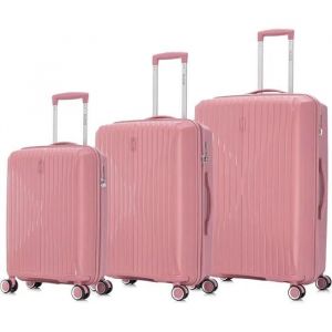 Celims France - Set de 3 Valise Cabine + Moyenne + Grande en Polypropylène | Taille 55+65+75cm | Serrure TSA | 8 Roulettes 360 | Rose
